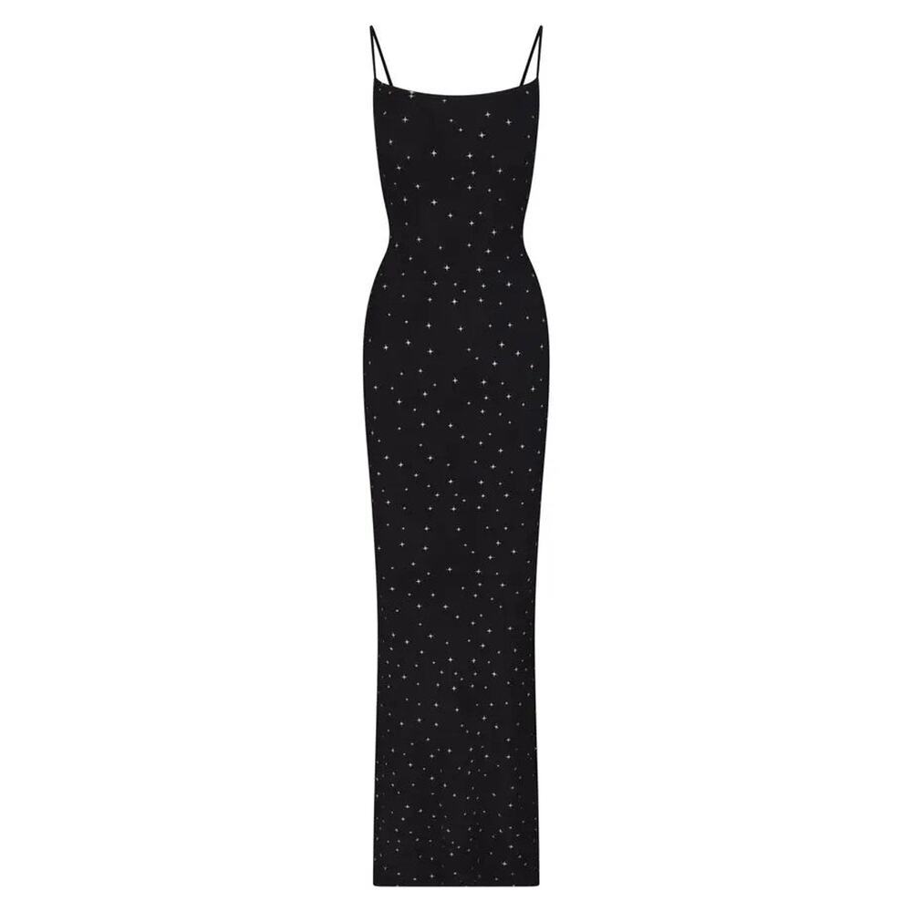 SKIMS Soft Lounge Rib Slip Dress Onyx Sparkle Print - XS - Picture 4 of 4